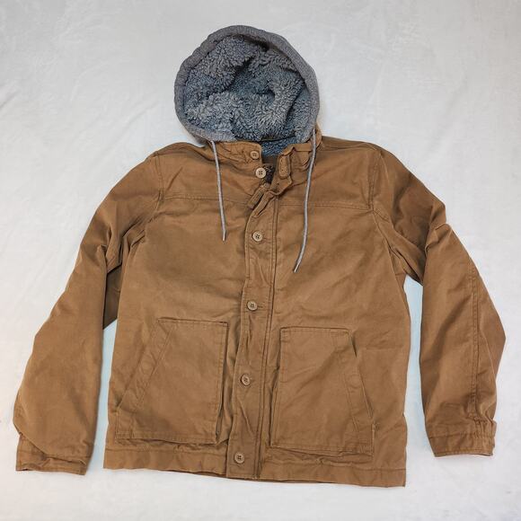 American Eagle Mens Hooded Jacket Brown Medium Resin Wax Coating Barn Type